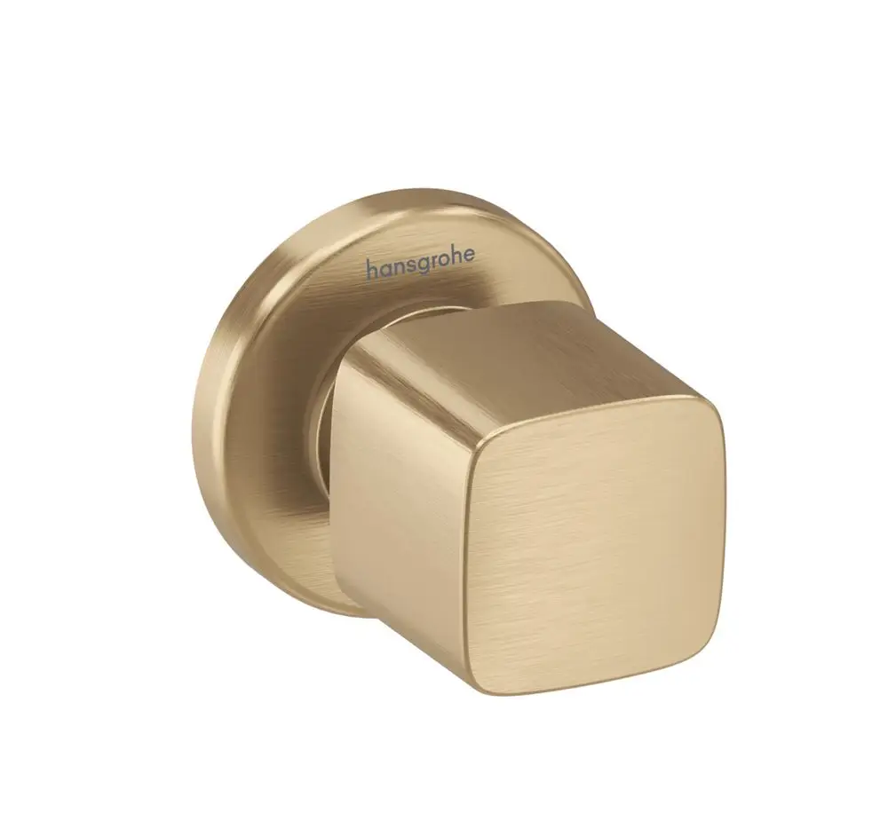 Unterputzventil in gebürsteter Bronze mit quadratischem Griff. Höhepunkt in einem modernen Bad. Marke: Hansgrohe.